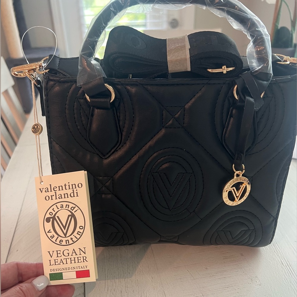 NWT Valentino Black Quilted Handbag. Vegan leather.